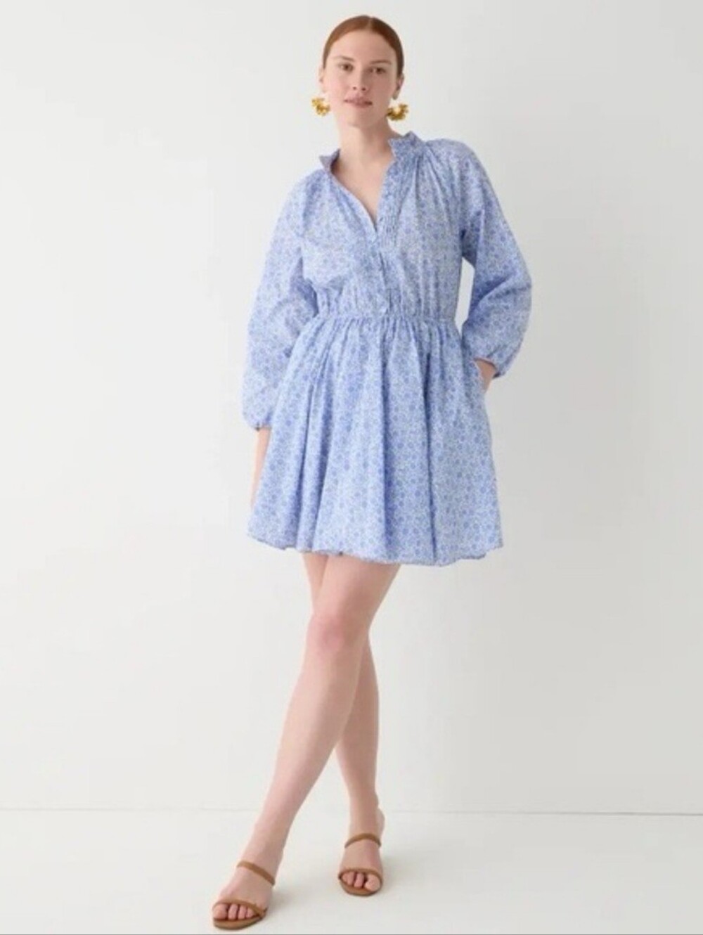 J Crew Ruffle Collar Liberty D’anjo Coast Dress Medium Blue Floral